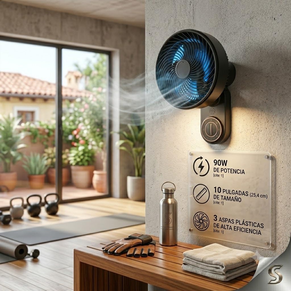 LoLek Spark Ventilador de Pared Turbo de 25,4 cm, 90W, 5 Velocidades, Motor Silencioso, Función Oscilante