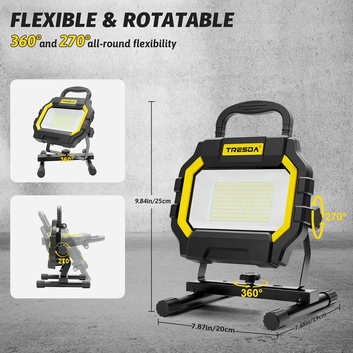Hybrid LED Work Light 50W, Super Bright 6000LM Dual-Power Rechargeable Work Light, Corded and Battery Work Light Rechargeable 4000mAh with Cord for Construction, Garage, Workshop, Emergency - Image 8