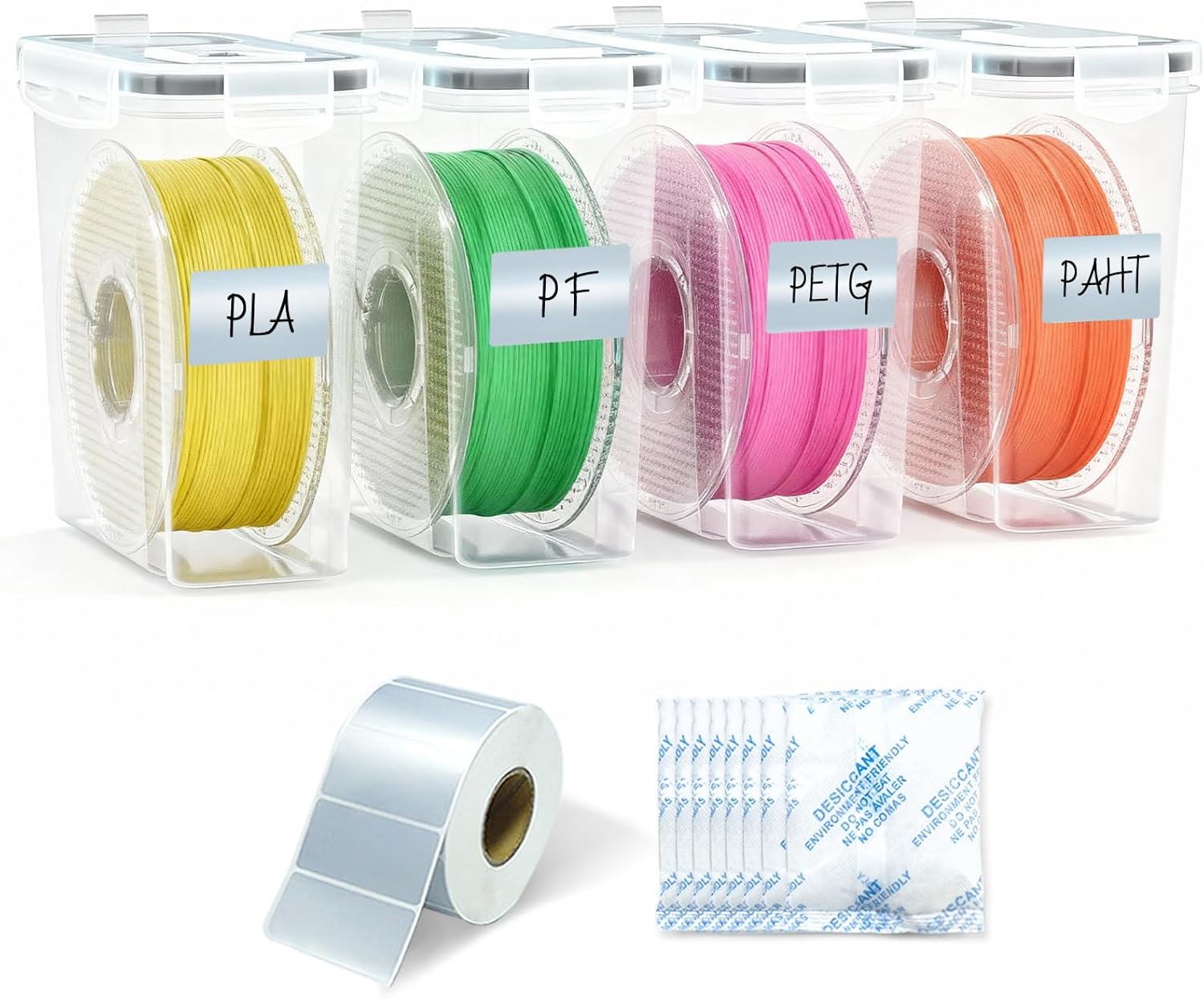 Filament Drying Box, 4 Pack Filament containers. This 3D Printer Filament Storage Box Features a Secure Sealing System that Keeps Them Waterproof and dust-Proof, Keeping Them Organized (4.0 L).