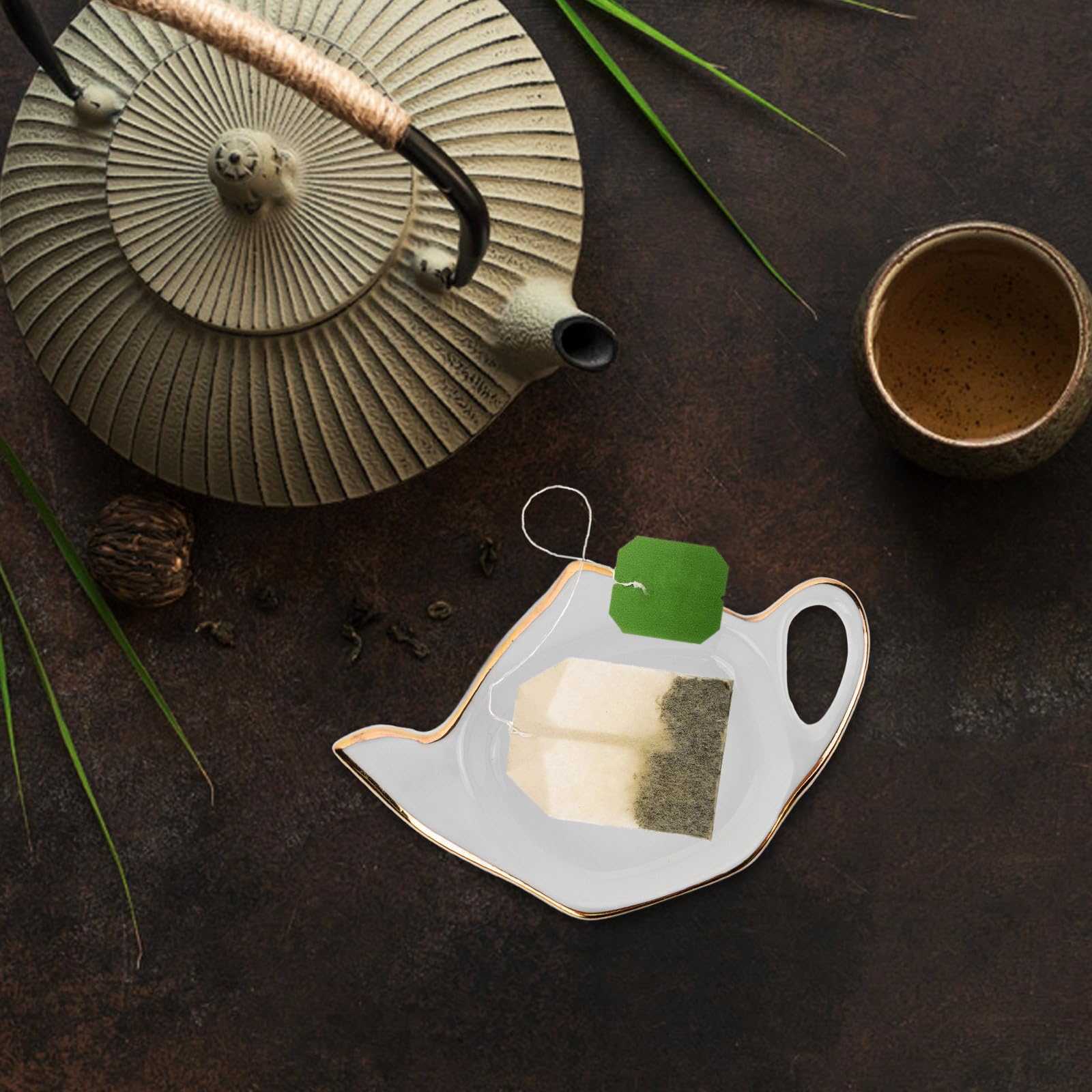 SHINEOFI Posavasos Antideslizantes para Bolsitas de Té de Cerámica Juego de 8 Diseño Adorable en Forma de Tetera y Compactos para Mesa de Cocina y Fiestas Vespertinas