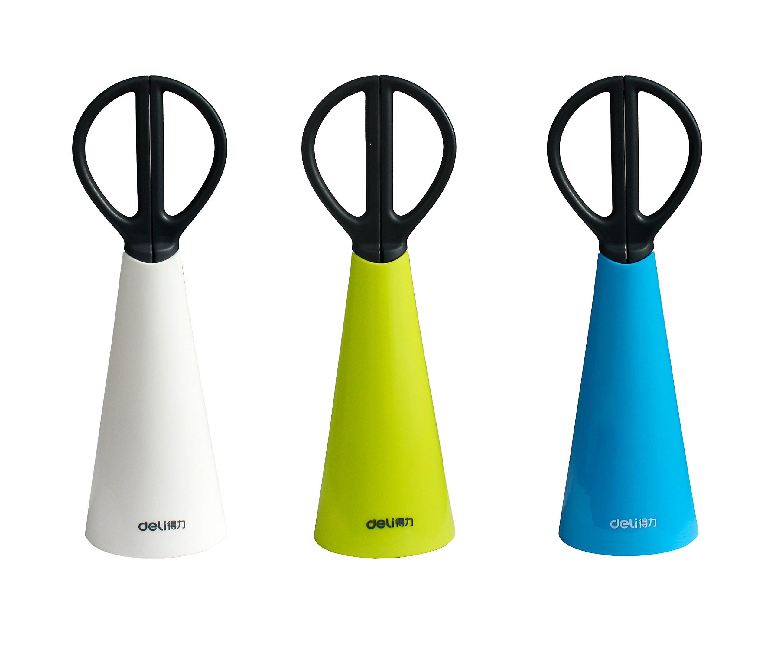 Emartbuy Set of 3 Colours - Blue, White and Green 17 cm Stainless Steel Scissors With Stand