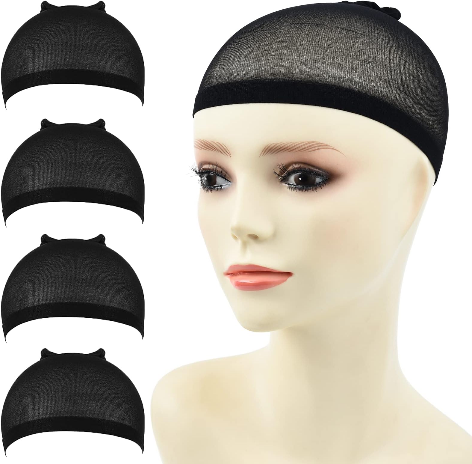 Yamel Stocking Wig Caps Black 4 pieces Stretchy Nylon Wig Caps for Women