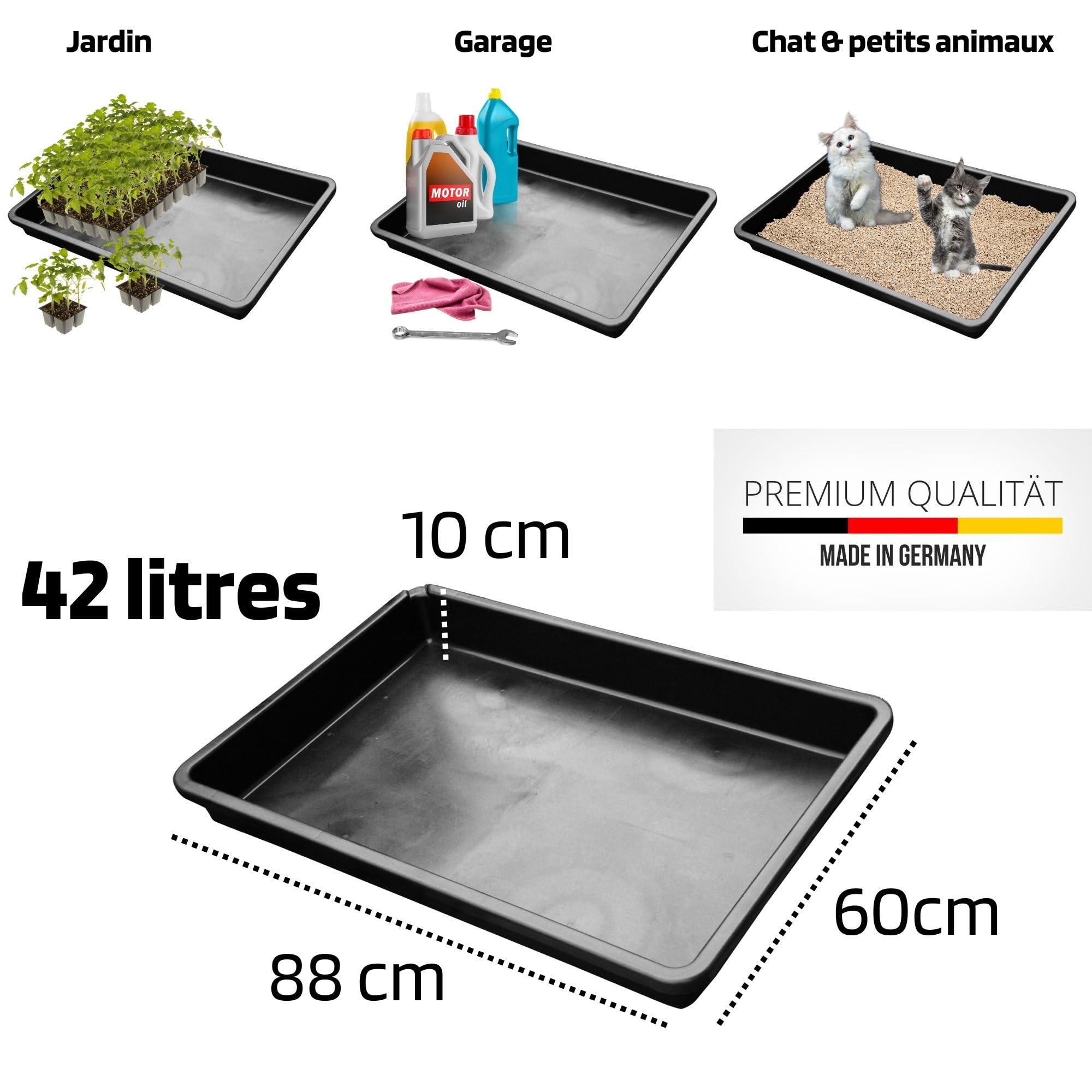 SW-Stahl 07377L Bac de Rétention Universel XXL, 42 L, 88 x 60 x 10 cm | Grande cuvette de récupération d'huile en plastique, plateau de culture pour jardin et bac pour petits animaux