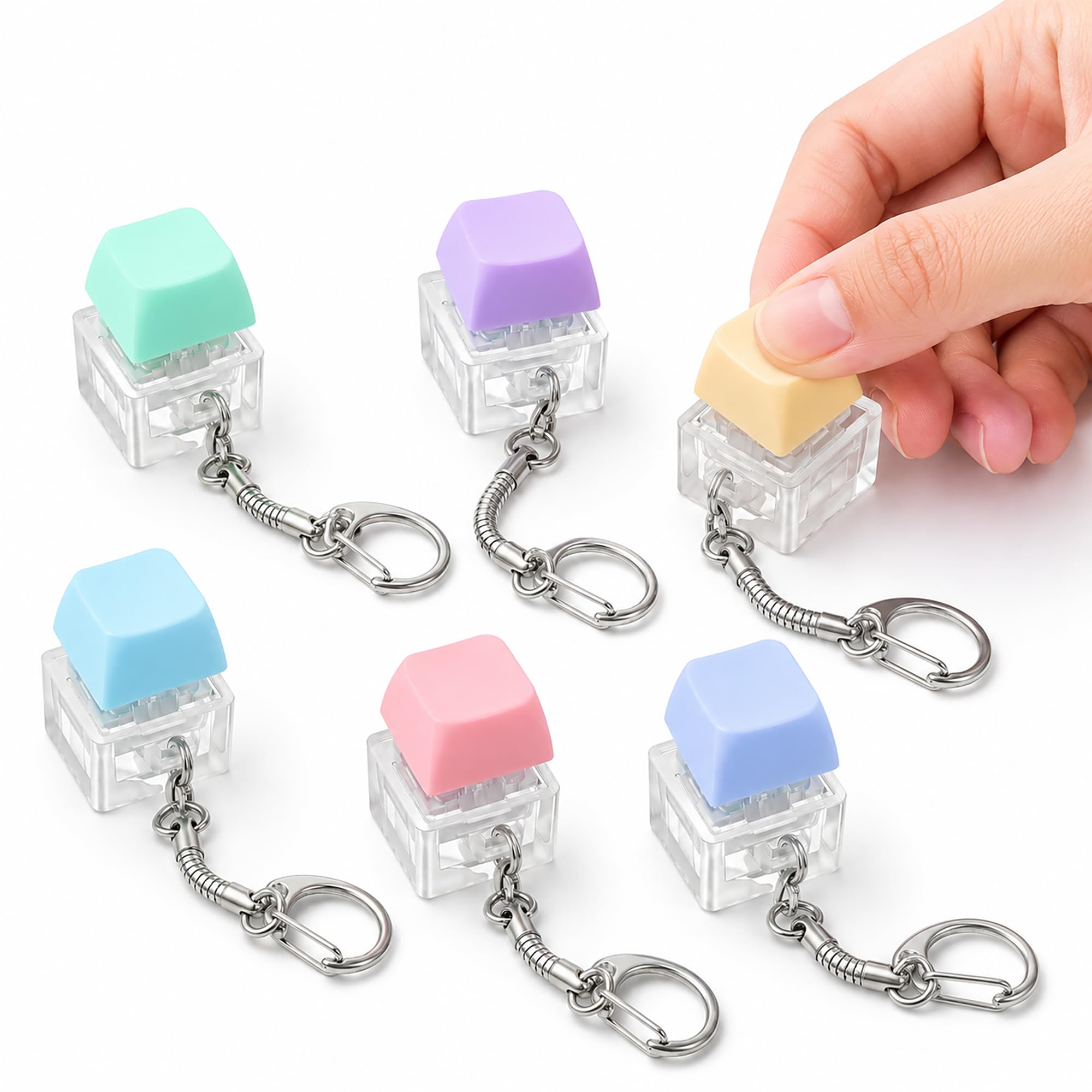 6 Pack Keyboard Fidget Clickers, Keycap Keychain Adult Desk Toys