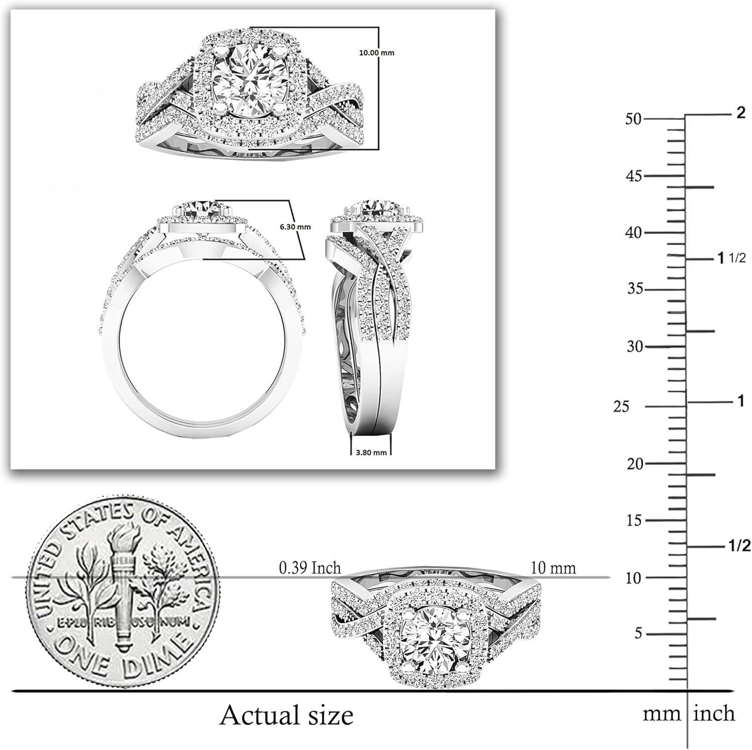 Dazzlingrock Collection 2.55 Ctw Round Cubic Zirconia Cushion Shaped Halo with Split Shank Wedding Ring Set for Women in 10K Real Solid Gold