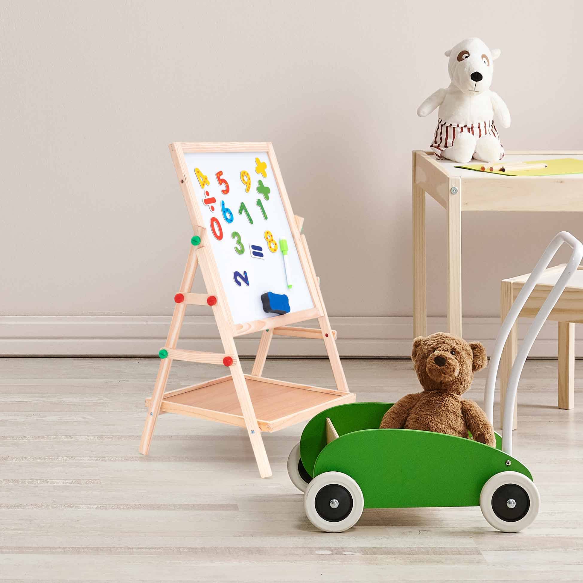 Pizarra Magnética y Pizarra de Tiza 2 en 1 Montessori Robincool Harvard 41x35x65 cm Fabricada con Madera Ecológica y Accesorios