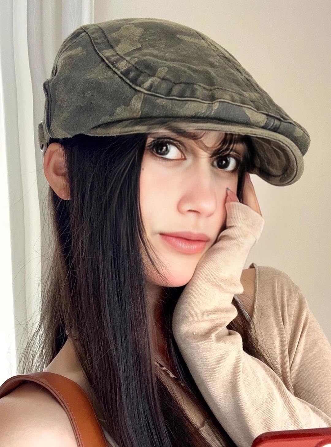 Women Military Camo Flat Cap, Washed Cotton Ivy Beret Hat, Fashion Cabbie Duckbill Style, Fall Winter Spring 2025
