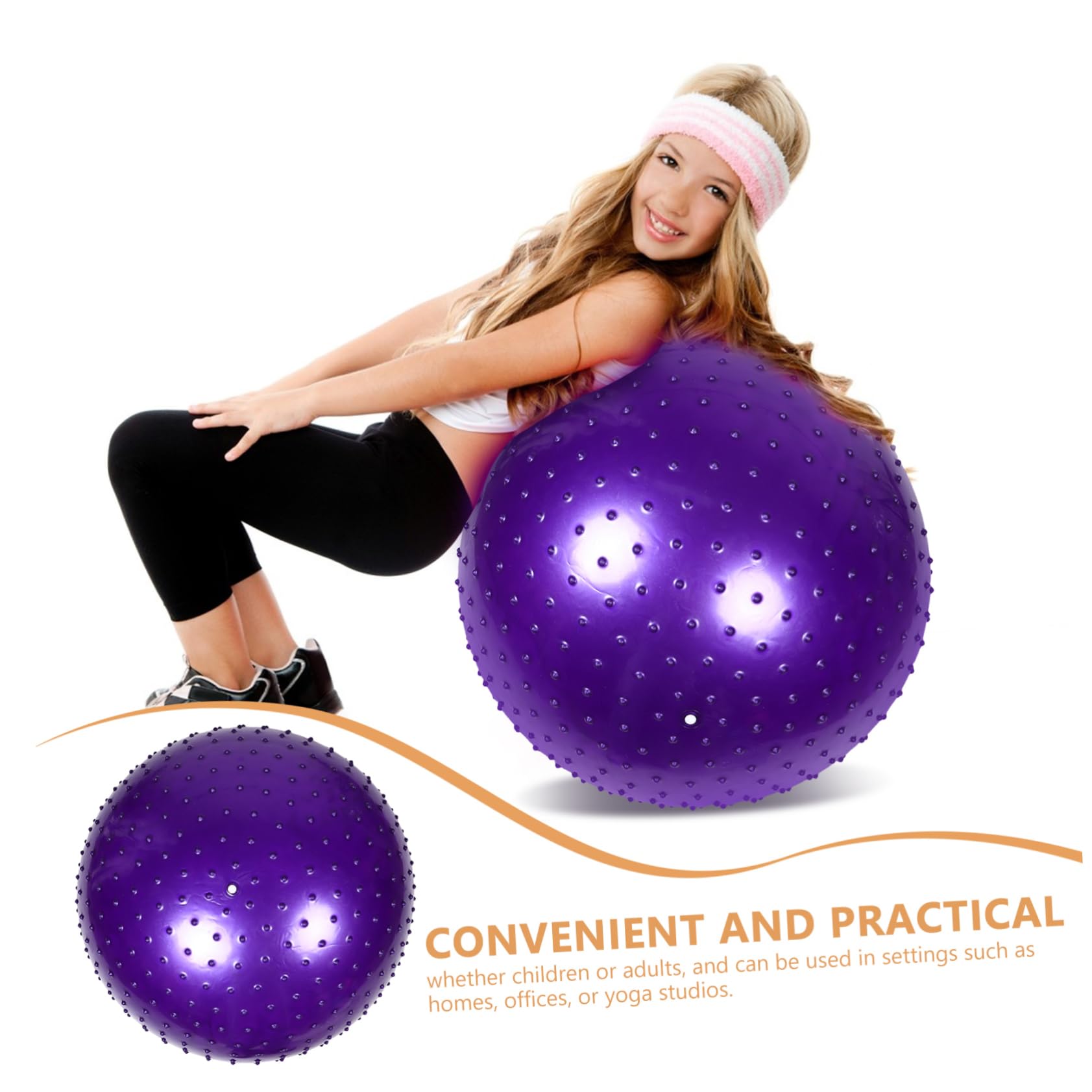 ibasenice Pelota de Yoga Púas Antiexplosión 65 Cm, 900 G, Material Antideslizante, Pelota de Masaje Sensorial para Entrenamiento Táctil y Estabilidad, Adecuado para Niños y Adultos