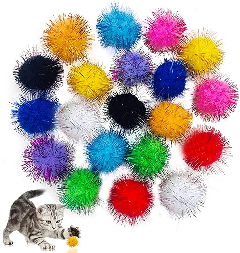 PET SHOW 20 bolas brillantes de gato para gatos de interior de 1.77 pulgadas, colores surtidos, bolas de juguete para gatos