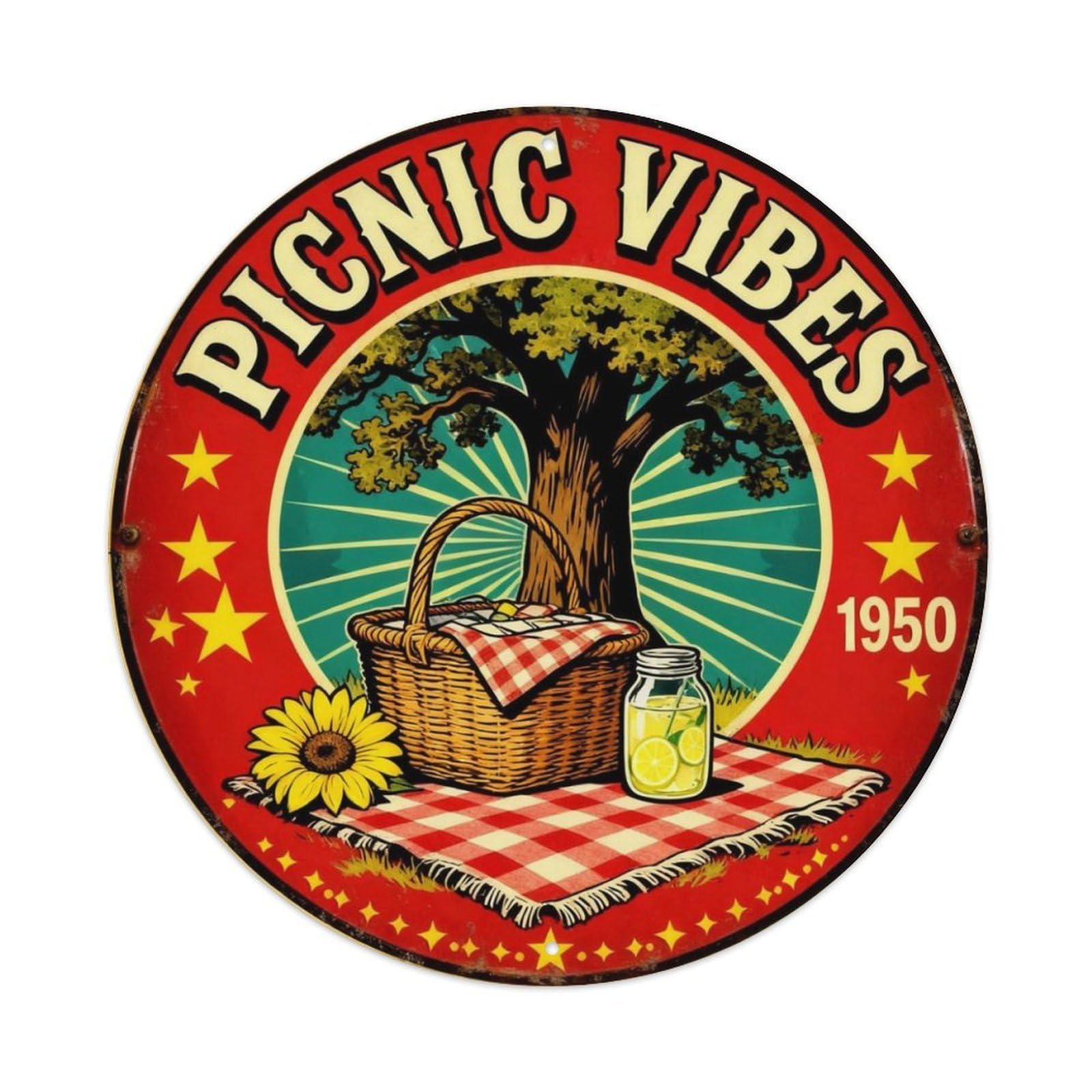 Picnic Vibes Summer Sign Metal Tin Sign Plaque