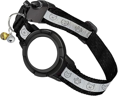 Collar de gato Airtag mejorado con tira reflectante, collar de gato Airtag integrado MONBEYEE integrado, collar reflectante GPS para gato con