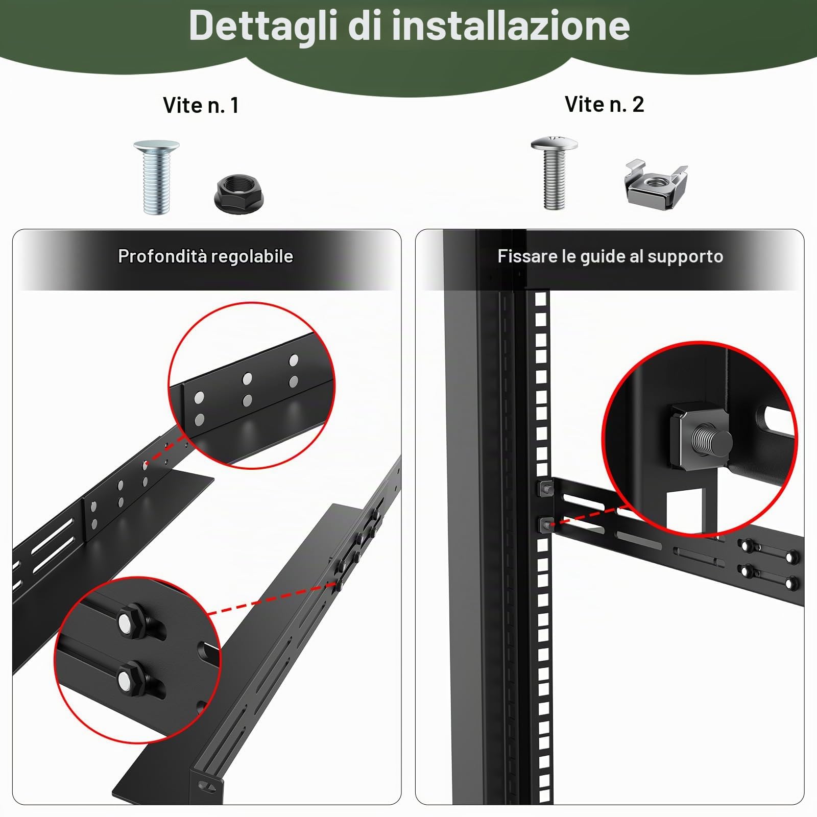 1U - Guide universali per montaggio su rack a 4 montanti, 40,6 - 76,2 cm, profondità regolabile, compatibile con APC, HP, IBM, DELL, Compag Cabinet e rack