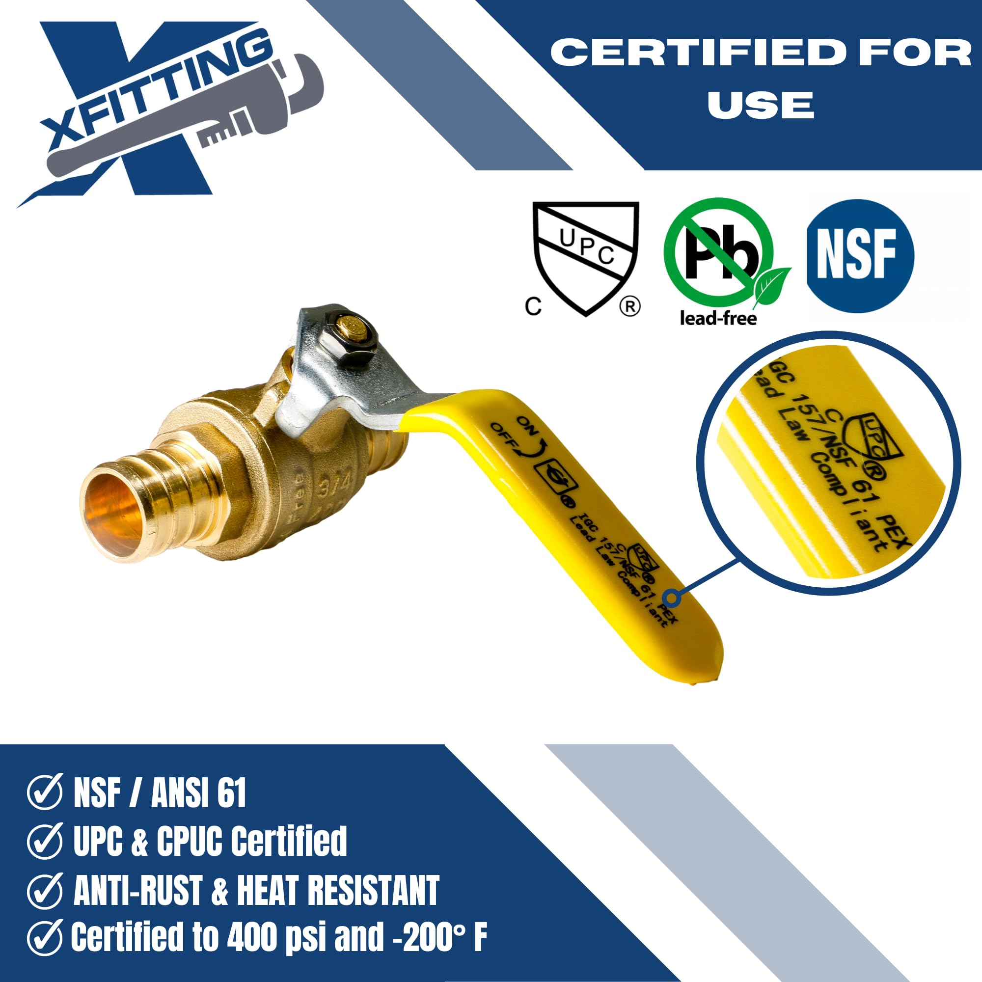 10 Stück 3/10,2 cm PEX Messing Full Port Shut Off Kugelhahn (bleifrei)