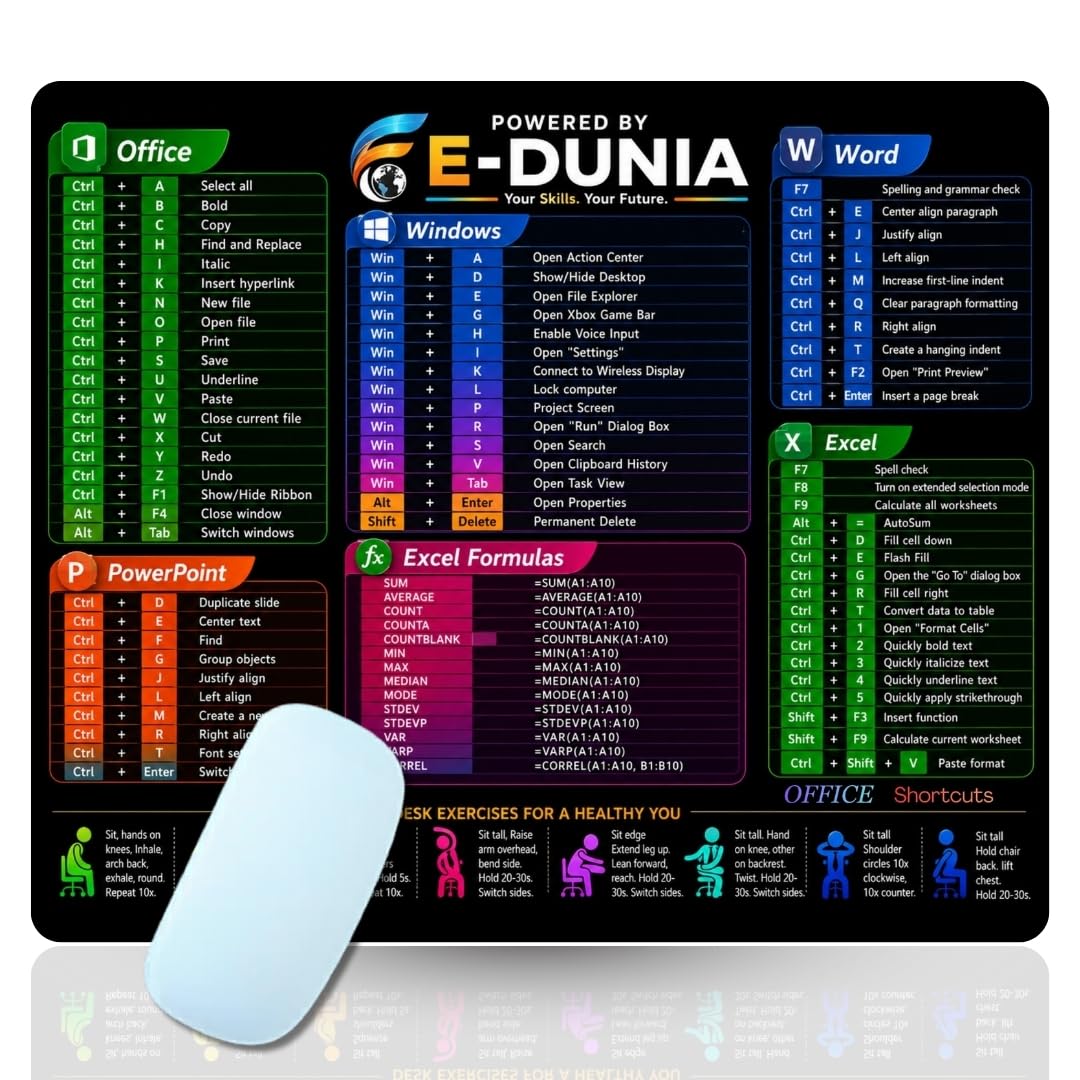 MS Office Shortcut Key Mouse Pad for Windows, Excel, Word & PowerPoint Keyboard Commands | Color-Coded Educational Mouse Pad | Non-Slip Rubber Base for Office, Home, Students & Professionals-image-49