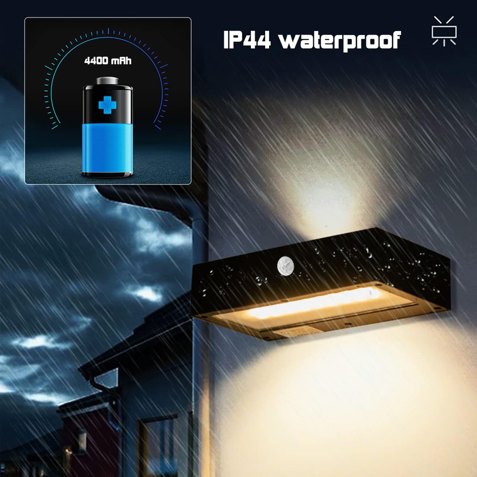 ACMHNC Zewnętrzna lampa solarna, zewnętrzna lampa słoneczna, 18 diod LED w górę i w dół zewnętrzna lampa solarna czujnik zmierzchu, bateria 4400 mAh, aluminium i szkło, ciepła biel