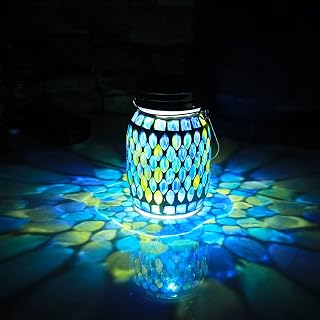Solar Mosaic Hanging Lanterns Outdoor Lights - Waterproof Garden Patio Decor, Pathway Yard Lanterns, Christmas Halloween Gifts for Women Mom Grandma