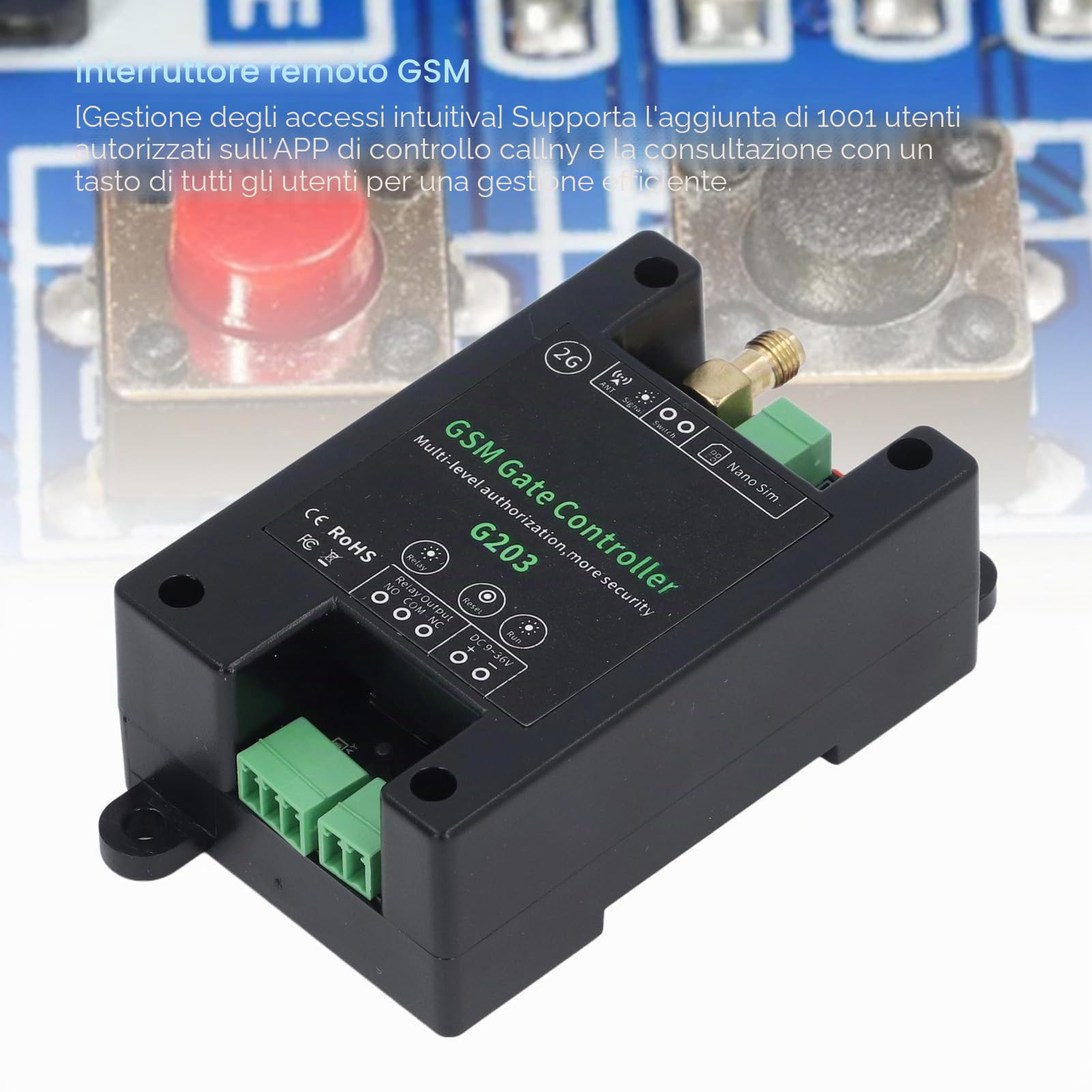 Telecomando Apricancello GSM Chiamata Telefonica 2G Gestione Accessi APP SMS per Cancelli Porte Garage con Comodo Telecomando DC9‑36V 1A