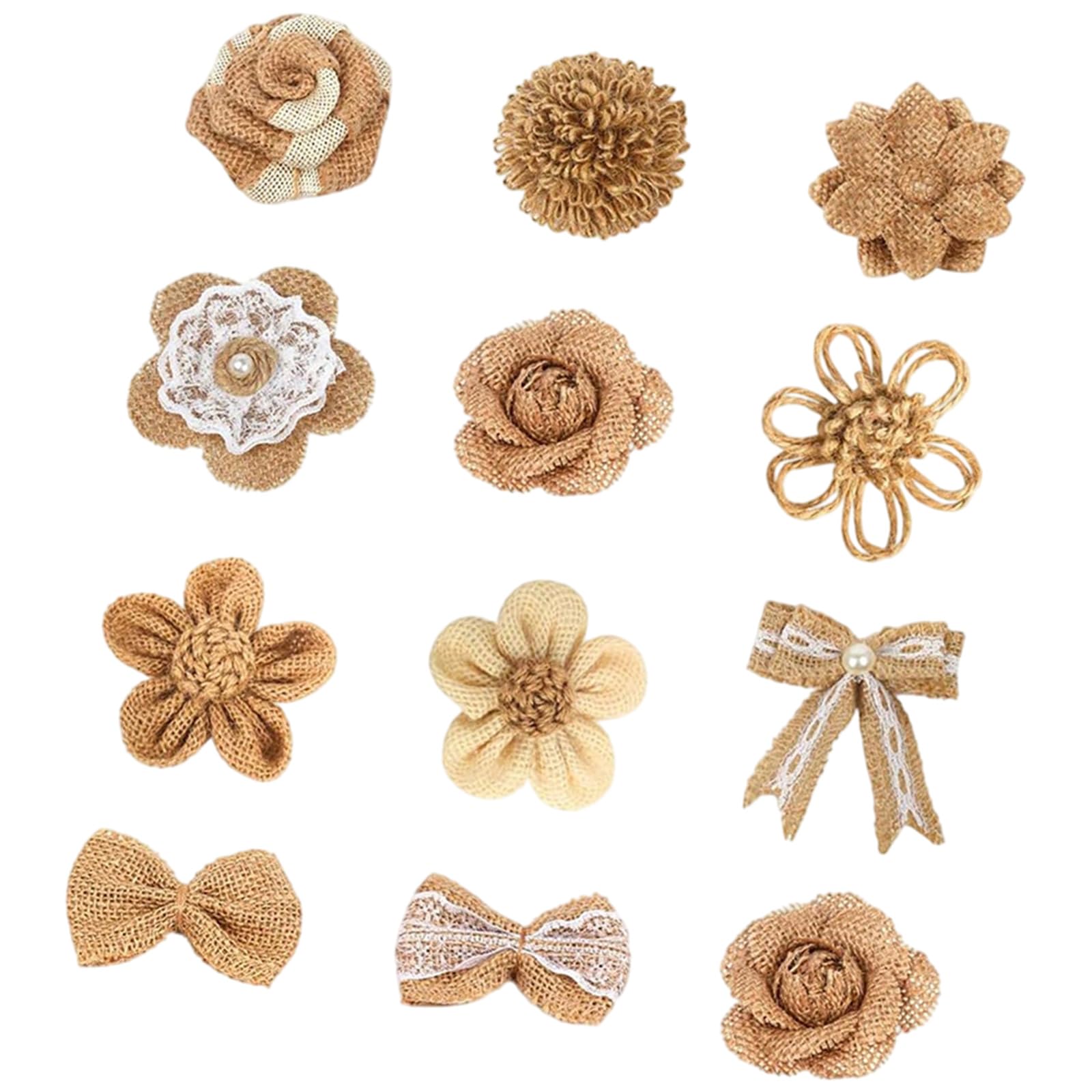 Kaeltsyn 6 / 12Pcs Natural Linen Fabric Roses Flower for Arrangement Hair Accessories and Scrapbooking
