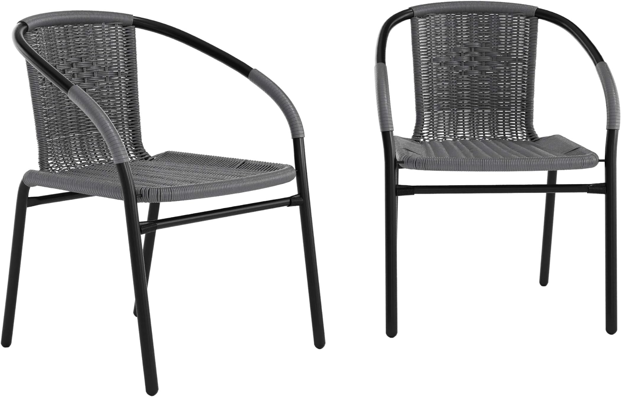 Lila 2 Pack Gray Rattan Indoor-Outdoor Restaurant Stack Chair