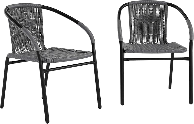 Paquete de 2 sillas de ratán gris para restaurantes de interior y exterior | Grado comercial, uso en interiores/exteriores