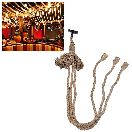 3 cabezales colgante de cuerda de cáñamo, base de luz retro vintage con tubo de expansión para lámpara colgante para cocina, isla, sala de estar,