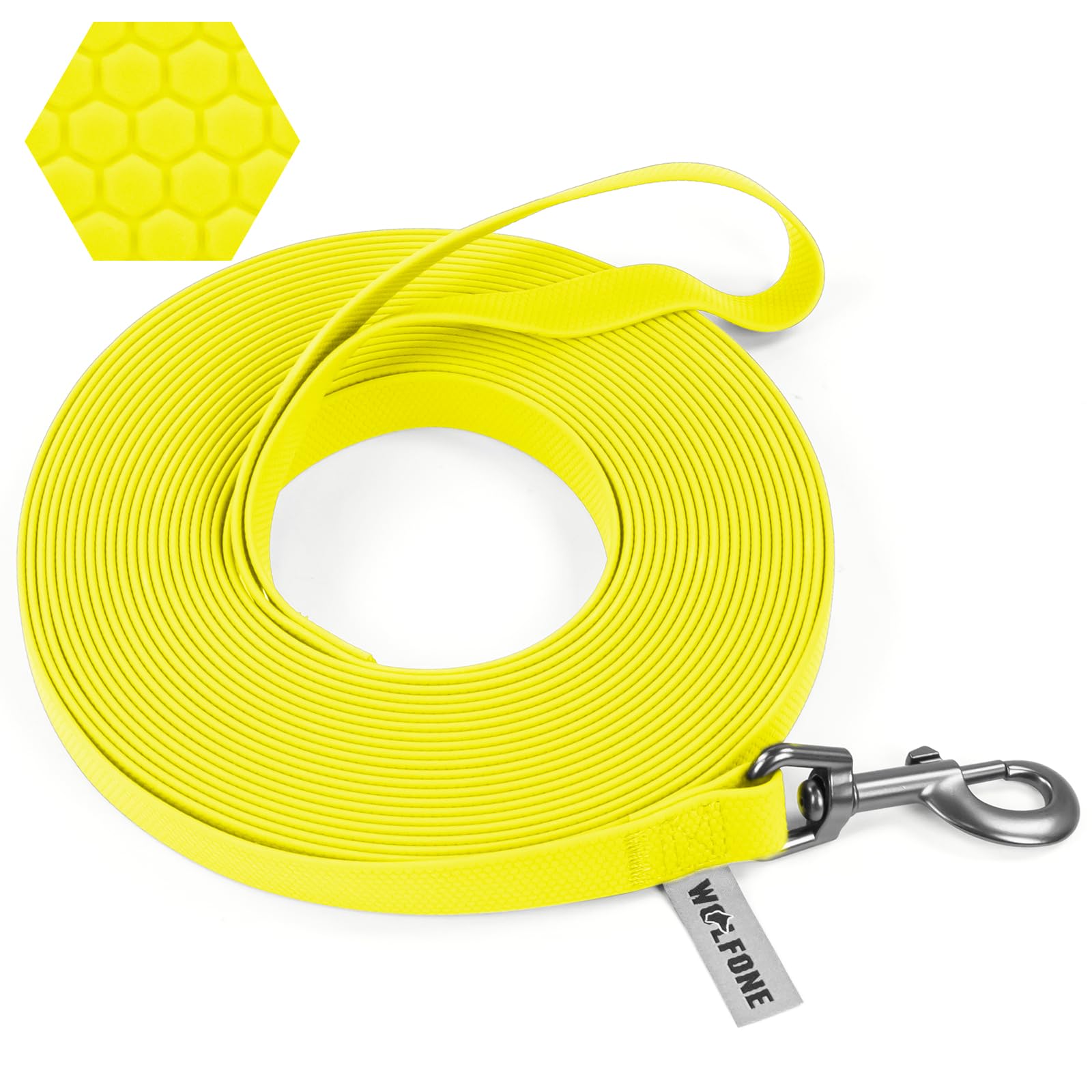 Wolfone Waterproof Long Recall Dog Lead with Anti-Slip Handle， Heavy Duty Robust Training Dog Lead for Outdoor Activities 10m Yellow