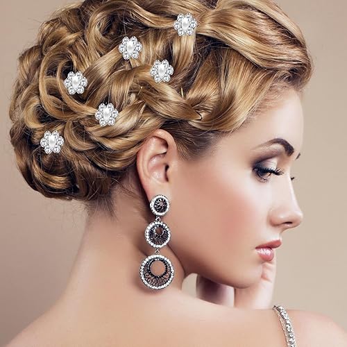 Miniatura 6 de Juego de 50 tornados de perlas de cristal en espiral, gemas de diamantes de imitación para novias, horquillas plateadas, pinzas para el cabello para