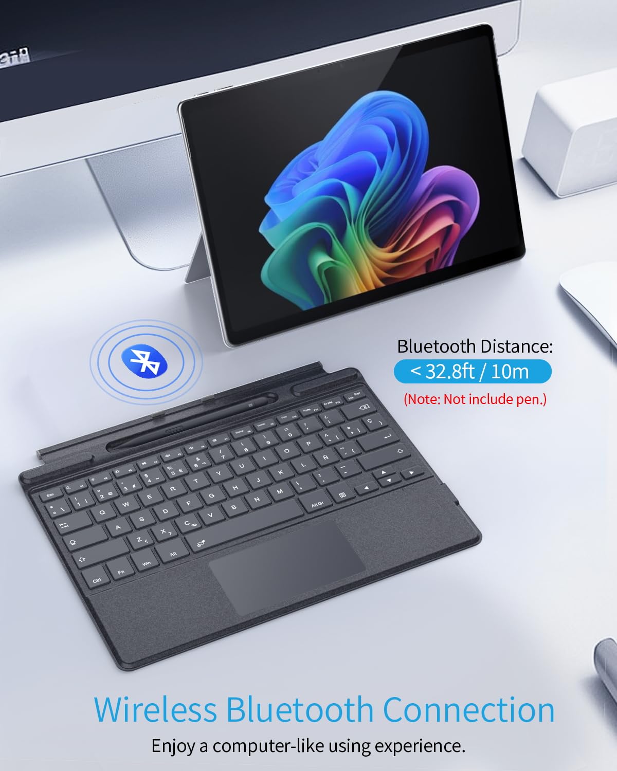TiMOVO Teclado Español Compatible con Microsoft Surface Pro 11/10/9/8/X, Teclado QWERTY con Trackpad y Soporte para Bolígrafo, Sin retroiluminación, Gris