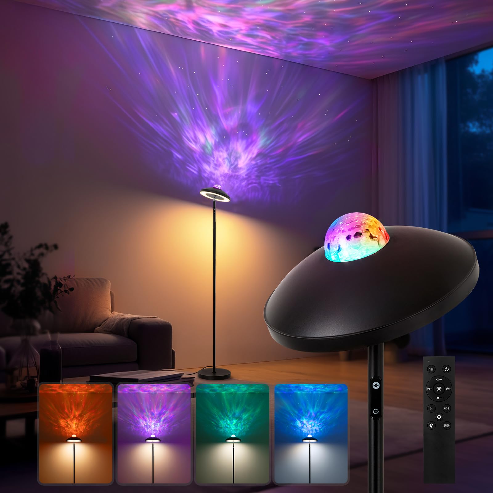 Dinoho LED Floor Lamp with RGB Star Projector & Remote, Stepless