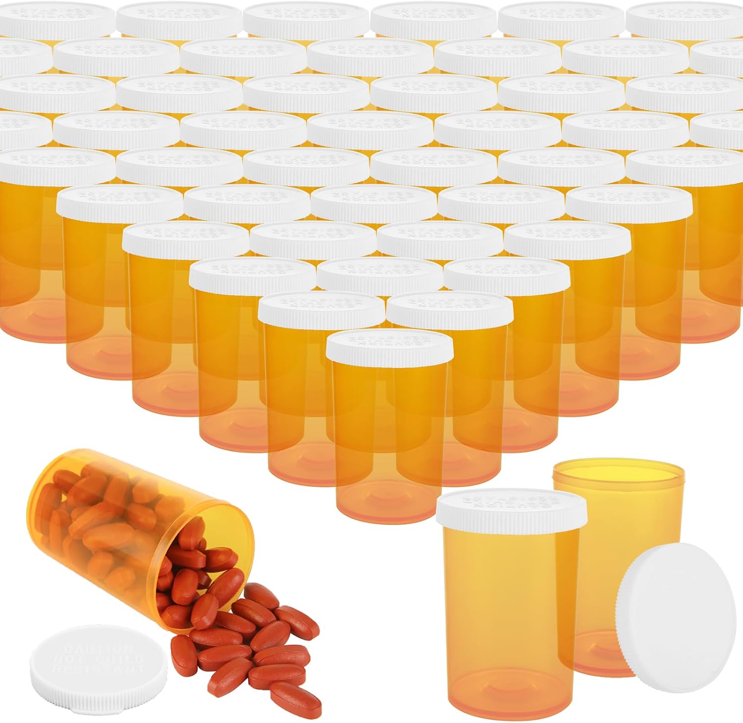 DAJAVE 100 Pack Empty Pill Bottles with Cap, 20 Dram Prescription Vials, Plastic Medicine Bottles for Pill, Crafts, Candy, Supplements (Orange)