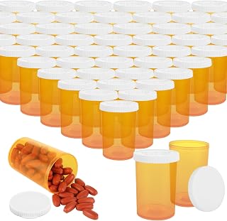 DAJAVE 100 Pack Empty Pill Bottles with Cap, 20 Dram Prescription Vials, Plastic Medicine Bottles for Pill, Crafts, Candy, Supplements (Orange)