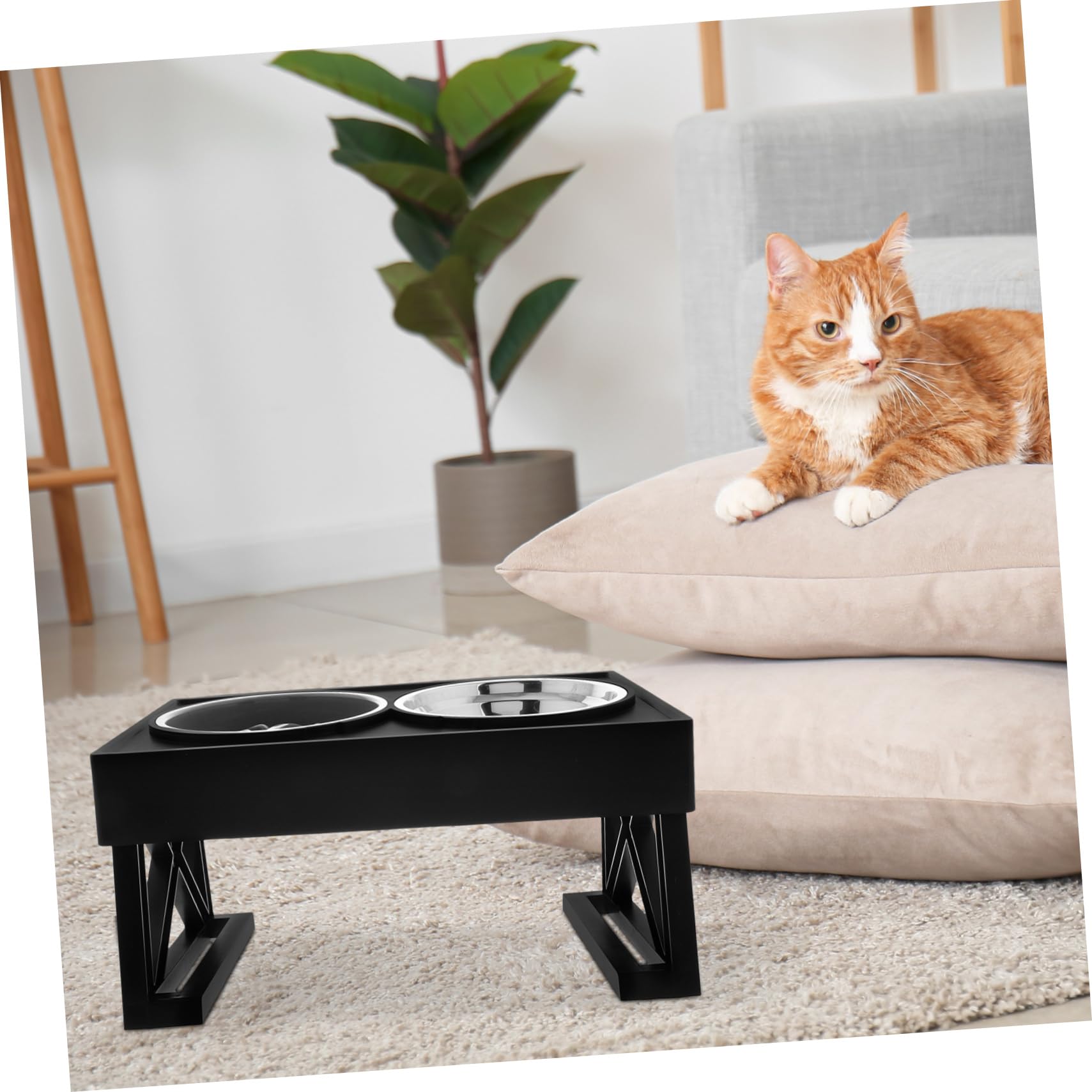 ifundom Erhöhter Katzenfutternapf aus Edelstahl und Abs mit Langsamer Fressfunktion Doppelnapf für Futter und Wasser Hundenapf Doppelt für Zuhause und Unterwegs