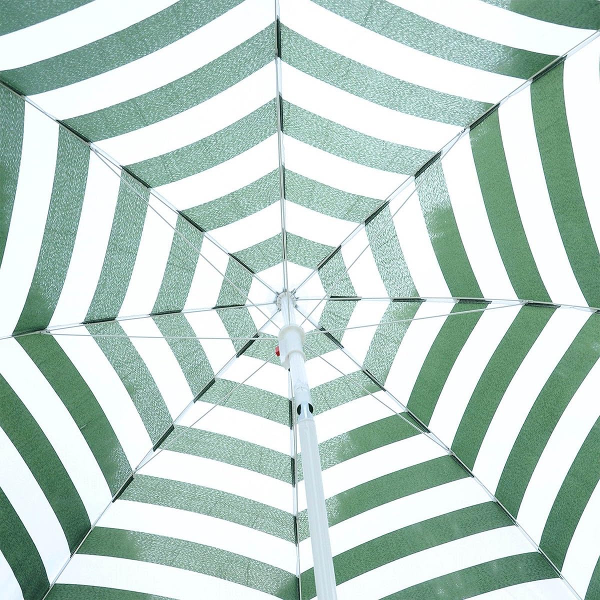 200 cm Strandschirm neigbarer, tragbarer, grün gestreifter Sonnenschirm, rund Gartenschirm mit Sonnenschutz UPF 50+ für Picknick und Camping