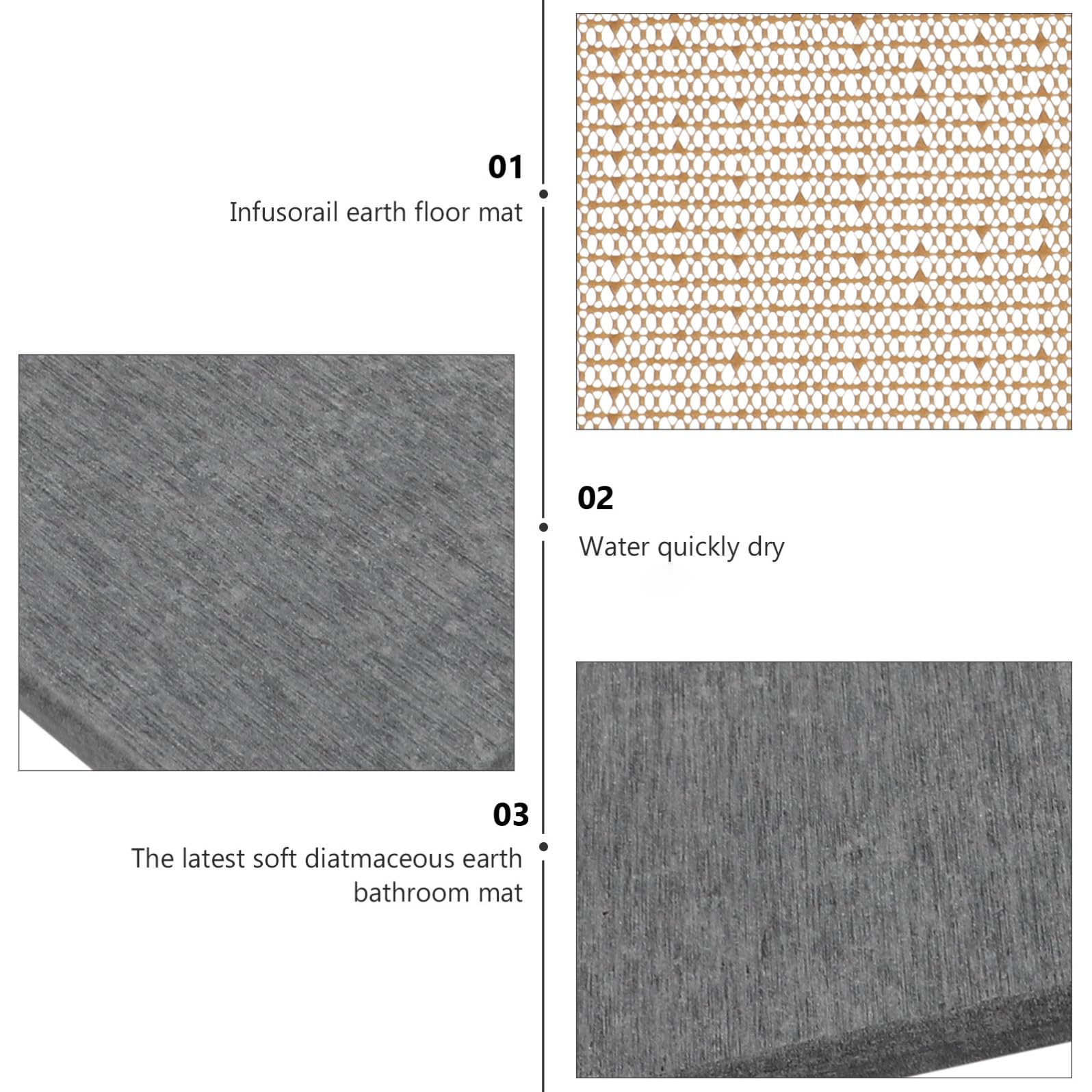 Tappeto in Terra di Diatomea Assorbente e Antiscivolo per Bagno e Cucina 40x30 Cm Asciugatura Rapida Materiale Naturale Quarzo
