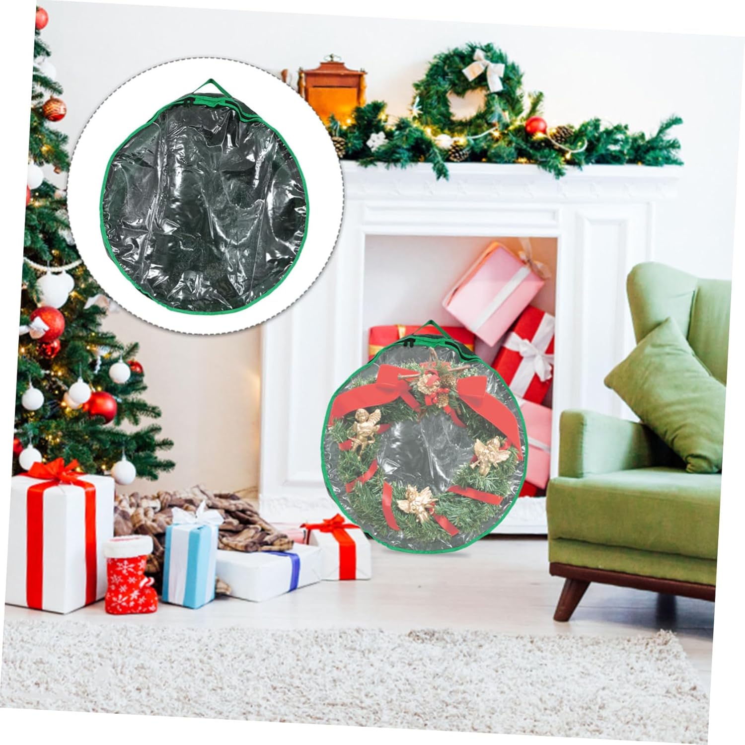 1pc Christmas Wreath Storage Bag Window Storage Holder for Holiday Decoration for Xmas Garland and Ornament Organization