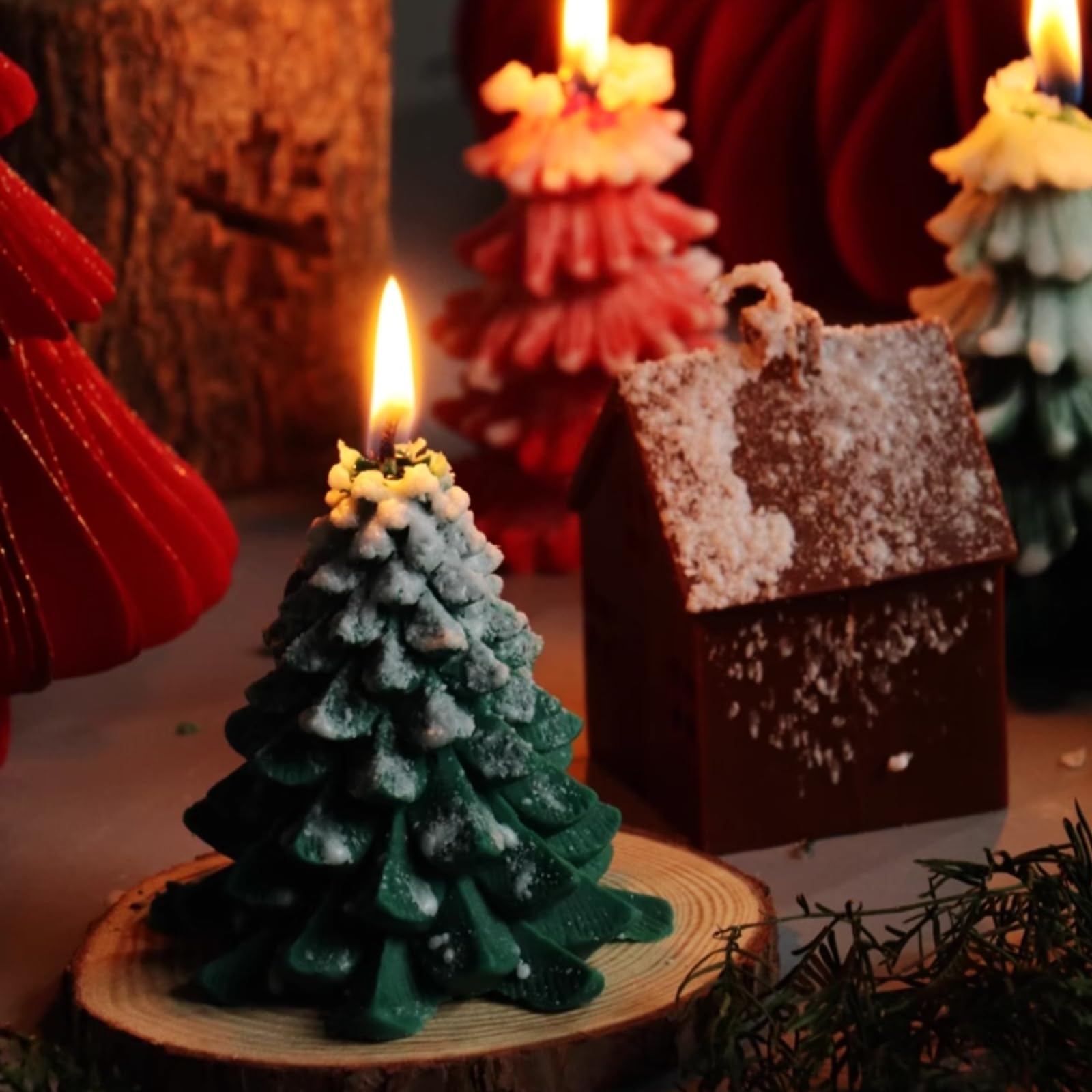 Christmas Tree Candles, Taper Candles, Green Scented Soy Candles for Holiday Decor, Aromatic Fragrance, Eco Friendly, Long Burning