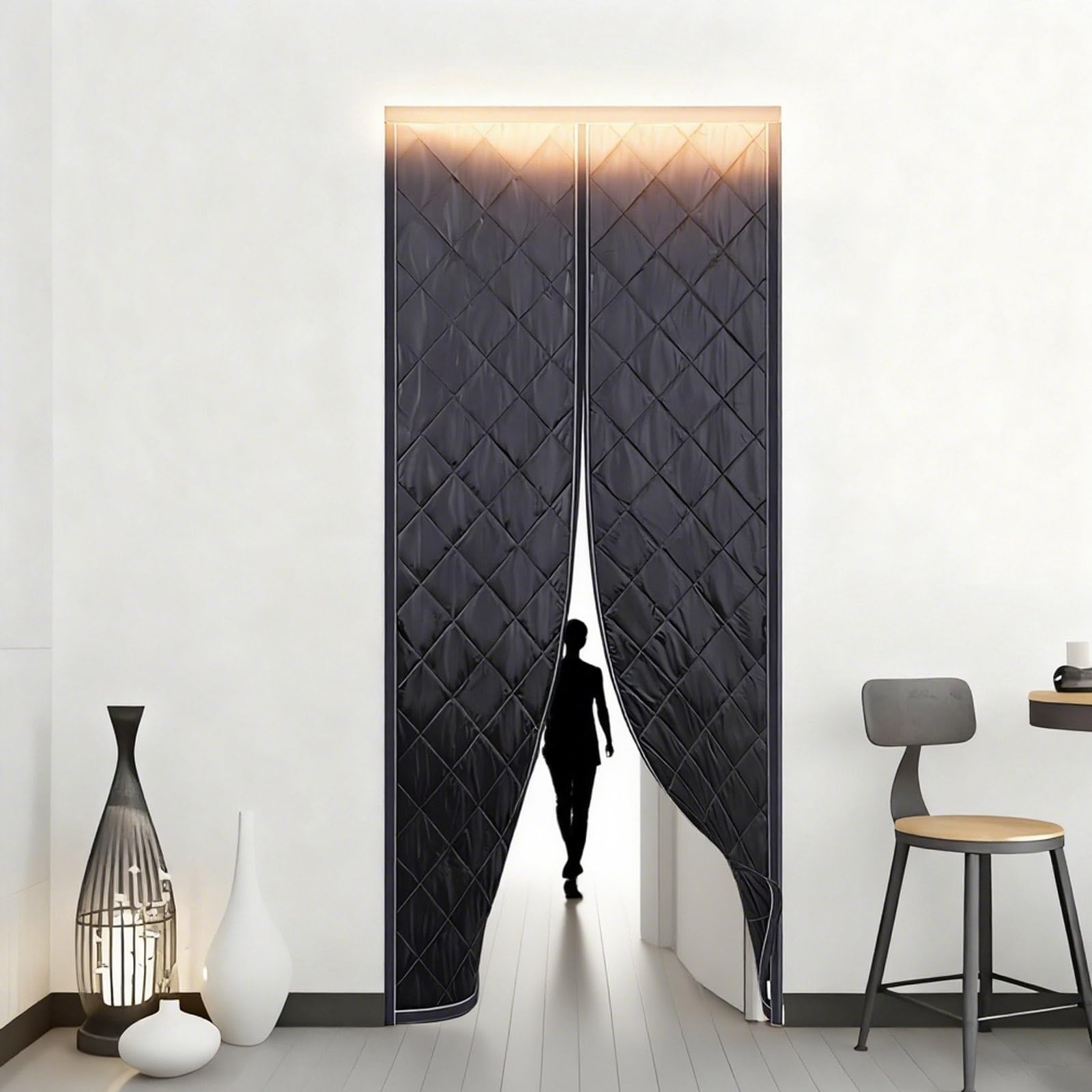 Rideau Isolant Thermique Rideau De Porte Isolant Thermique, Couche Anti-Froid Et Chaleur Isolation Phonique D'écran Coton Magnétique Auto-Adhésif 70-260cm Pour Porte D'Entrée(Gris,130 * 240cM)