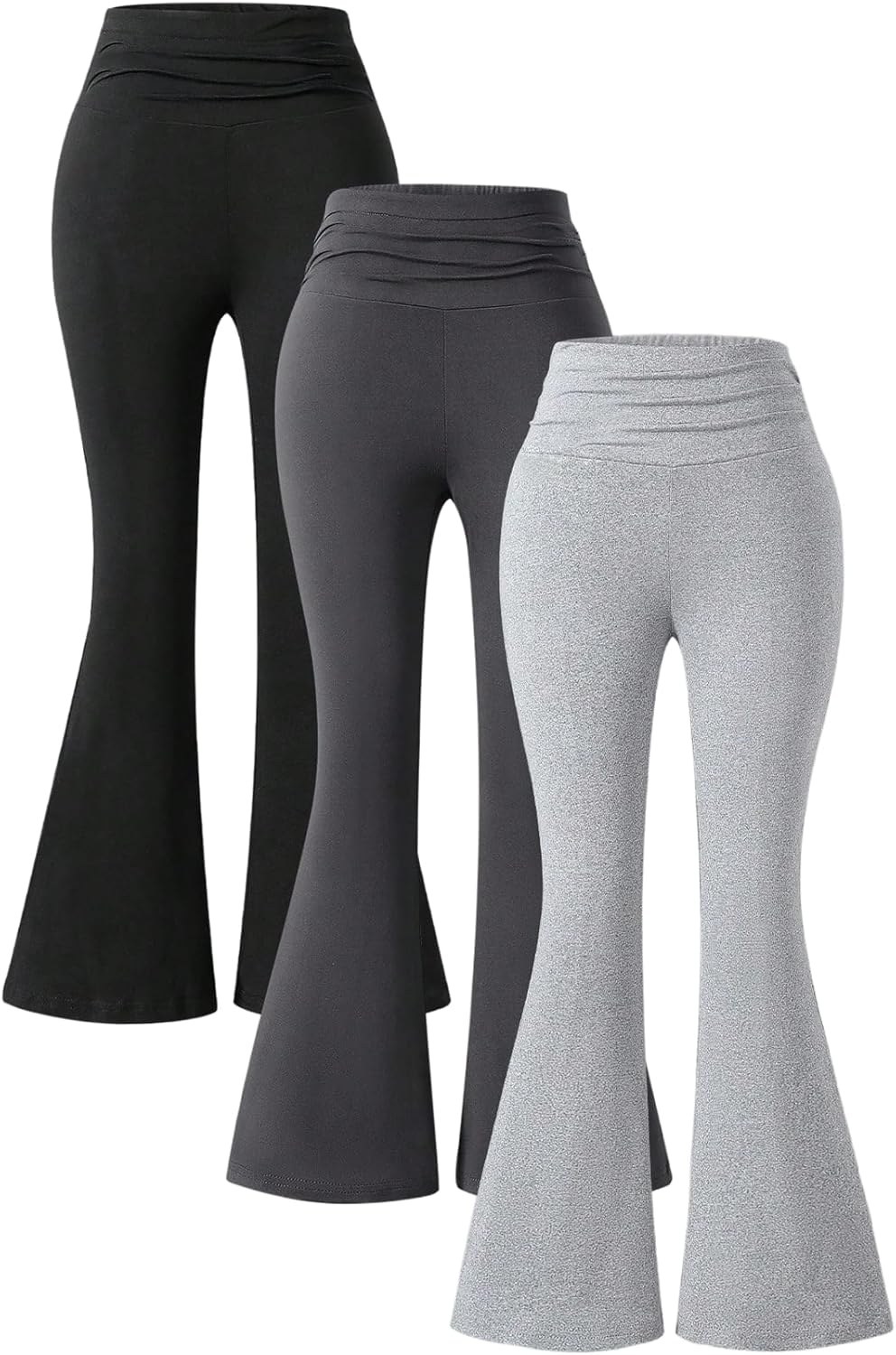 RoseSeek Girl's 3 Pack Flare Leggings Ruched Waisted Bell Bottoms High Rise Pants Set