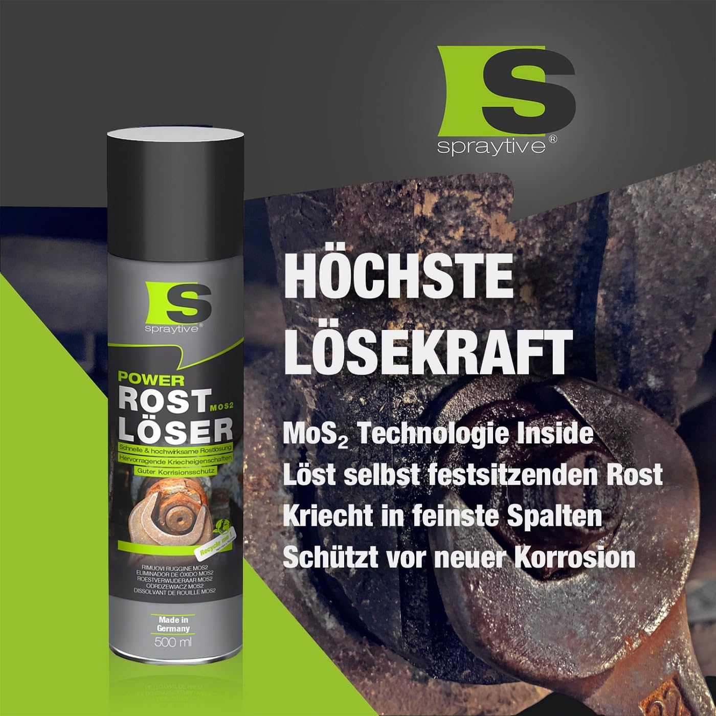 30 x 500 ml Power Rostlösmittel MoS₂ Spray – Limpiador de óxido altamente eficaz con lubricante sólido – Se arrastra, baja fricción y anticorrosión – Para coches, talleres e industrias