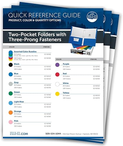 Miniatura 6 de FILE-EZ Carpetas de dos bolsillos con cierres de 3 puntas, colores surtidos, paquete de 25, papel texturizado duradero, acabado mate, tamaño de hoja