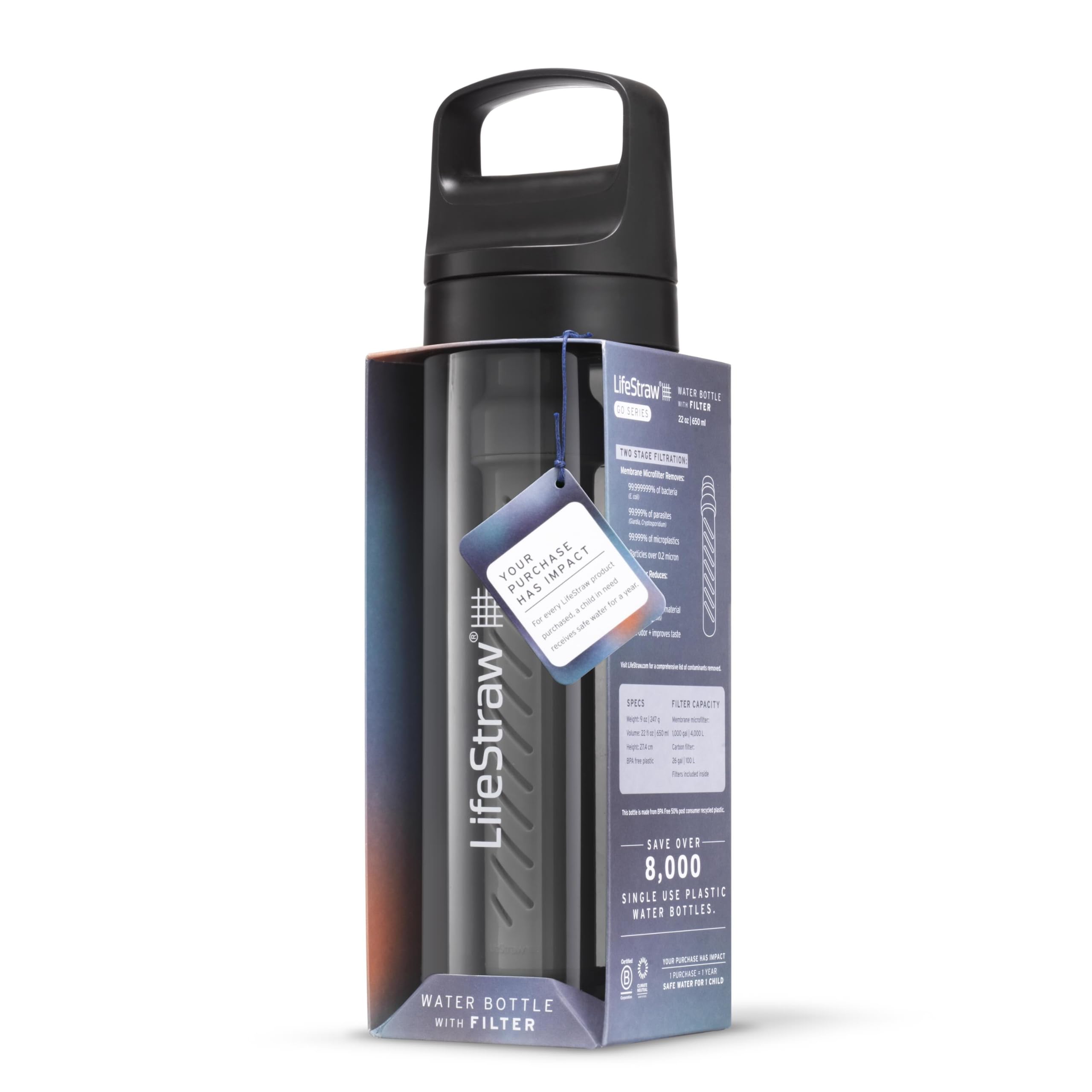 LifeStraw Go Series - Botella con filtro de agua. Filtra bacterias, parasitos y microplasticos. 650 ml