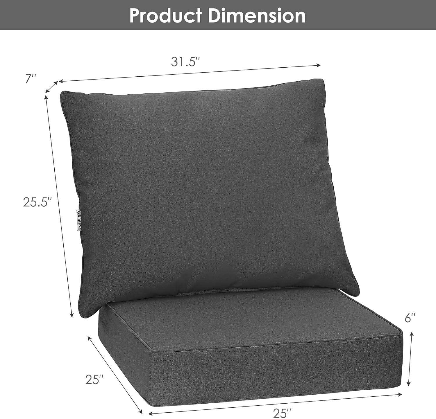 Giantex Patio Cushion Set, Deep Seat and Back Cushion, Outdoor Chair Pads with Ties, Cushion Replacement for Patio Furniture, Waterproof and High Resilient, 6 Inch Thick Indoor Floor Cushion