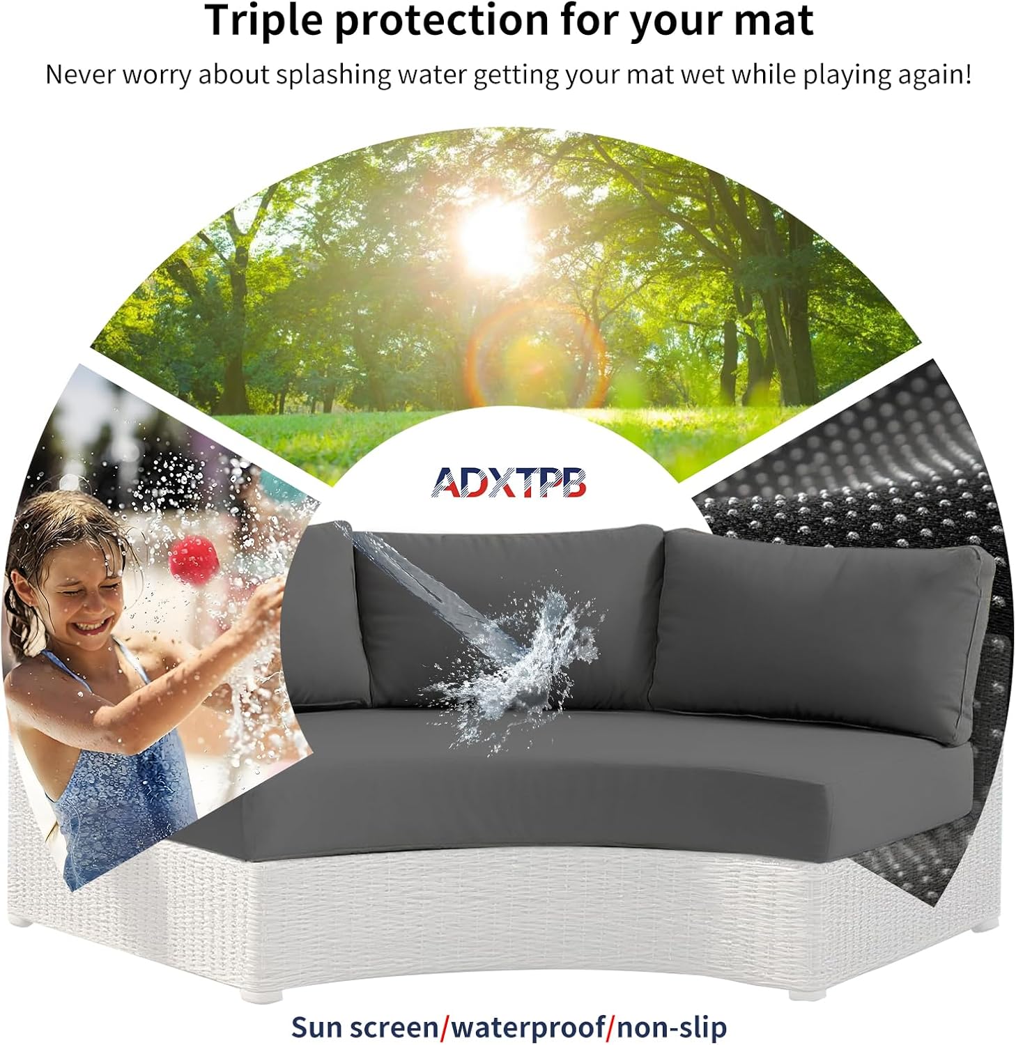 Outdoor Curved Cushion Covers Olefin,Waterproof Half Moon Patio Furniture Sofa Cushions Cover with Non-Slip Bottom,Cover ONLY (Dark Grey, 77 * 40 * 28 * 5.3in)