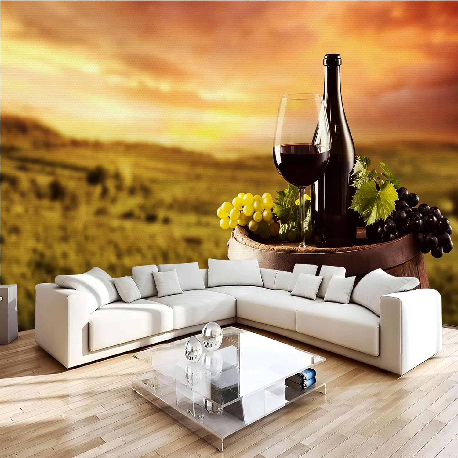 Carta da parati effetto 3D Vino 350 x 256 cm Murale Non Tessuto Tramonto In Campagna Fotomurale Stampa HD Moderna Poster Per Soggiorno E Camera Da Letto Design 1M4011