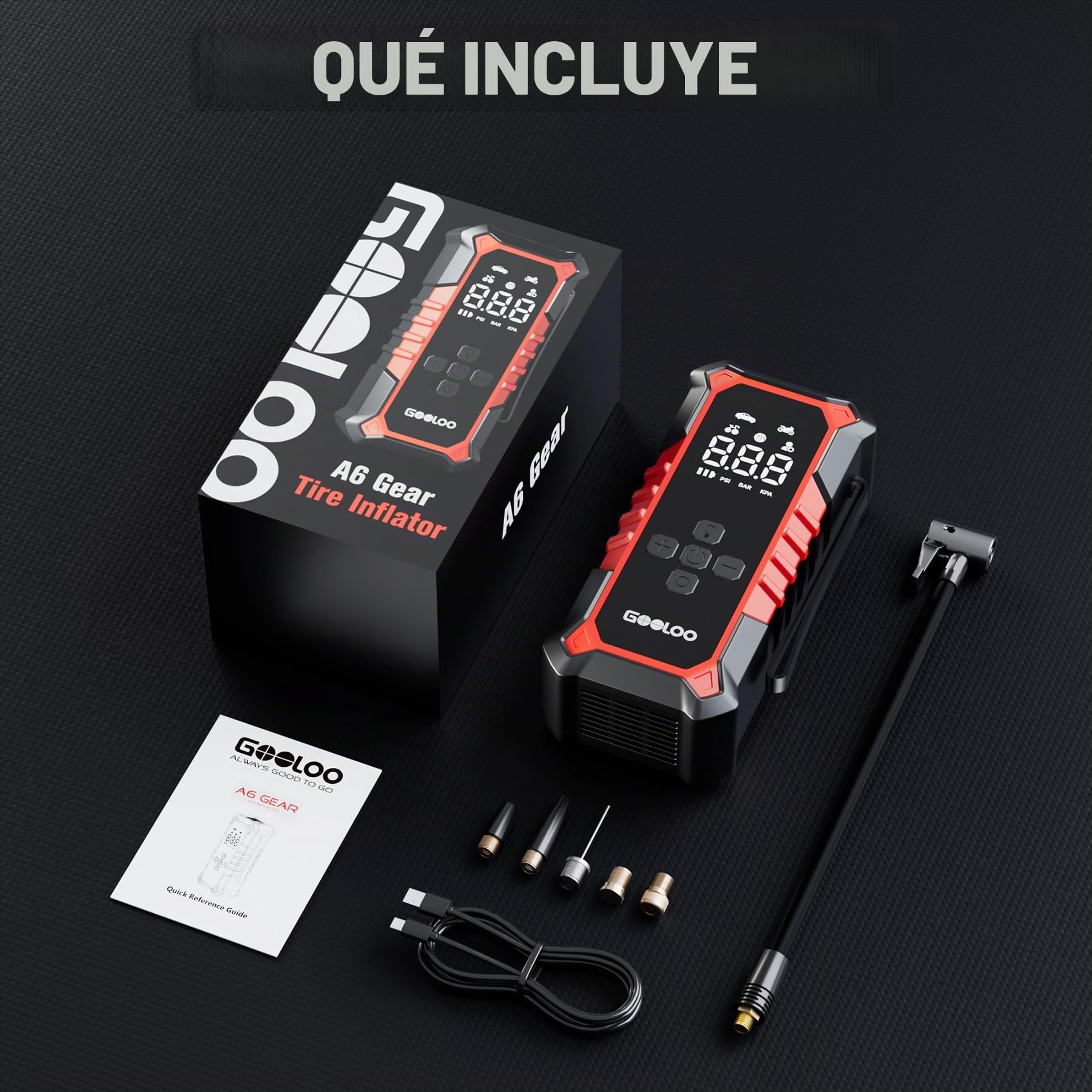 GOOLOO A6 Gear Mini Compresor Eléctrico 160PSI Pantalla Digital | Bomba Portátil 11 Bar, Apagado Automático, Inflador Electrico Con Luz LED, Para Bicicleta, Coche, Moto Y Balones