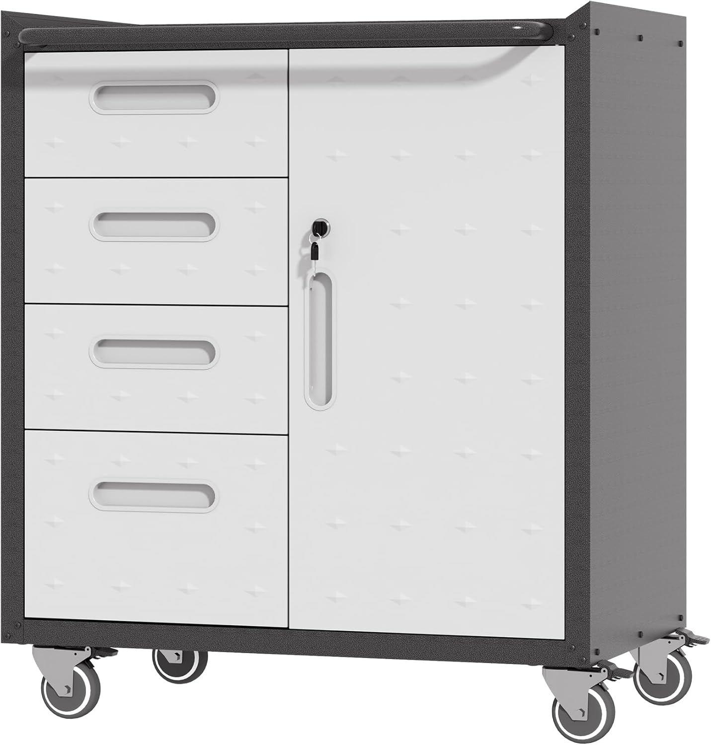 Metal Garage Storage Cabinet on Wheels, Lockable Rolling Tool Cabinet with Drawer and Shelves, Heavy Duty Mobile Steel Cabinet for Garage Warehouse Workshop