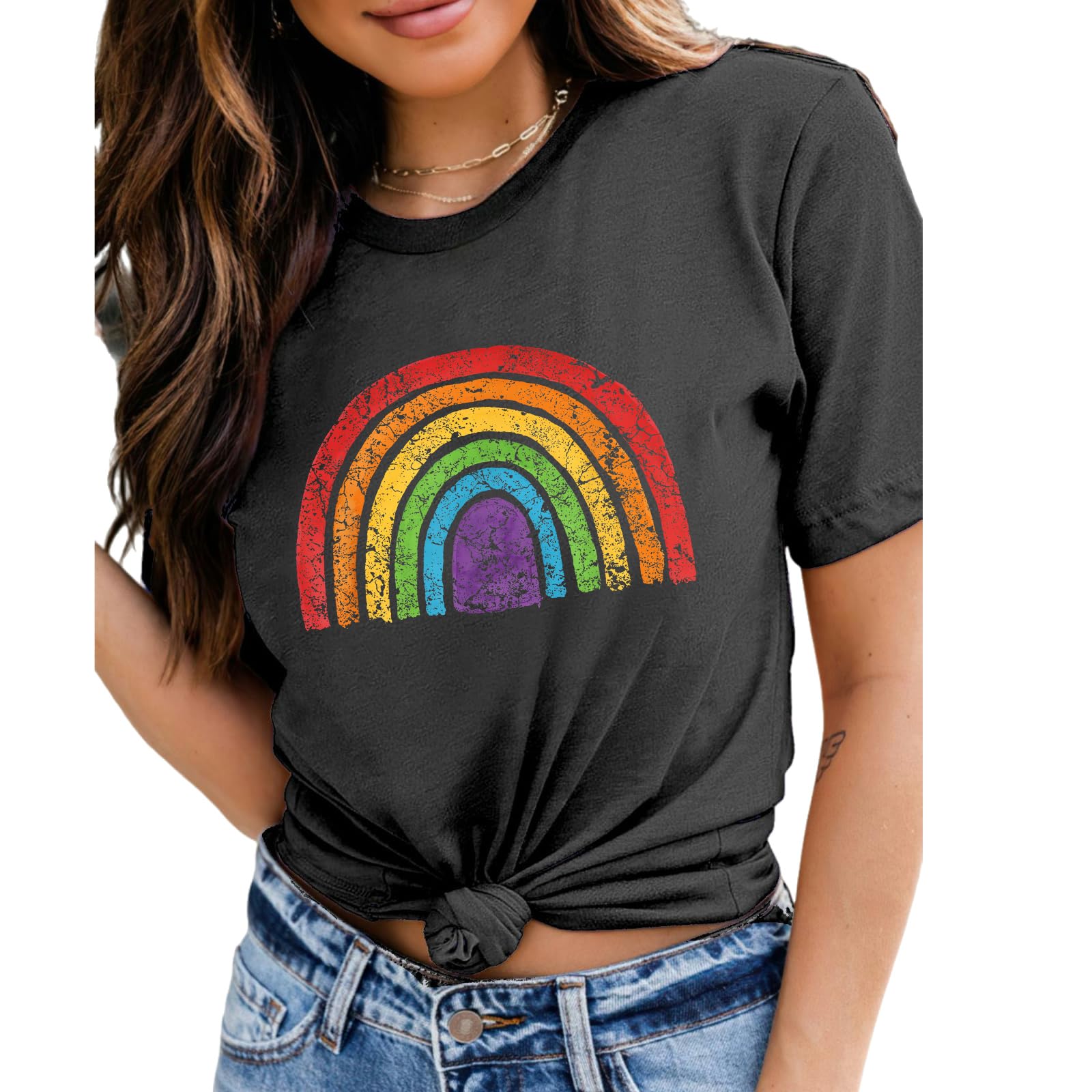 YOKVANWomens Unisex Rainbow Pride Colors LGBTQ Ally T-Shirt