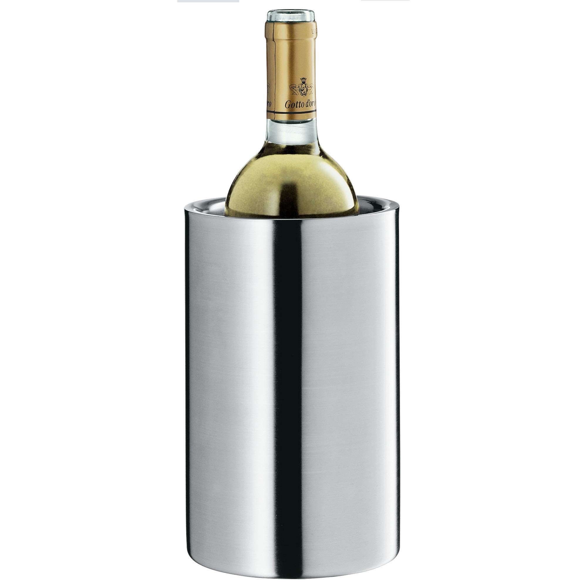 WMF Clever&More Sekt-Weinkühler Edelstahl 19,5 cm, Flaschenkühler doppelwandig matt & Vino 2in1 Weinausgießer mit Flaschenverschluss, 2,4 cm, Ausgießer, Cromargan Edelstahl, Silikon