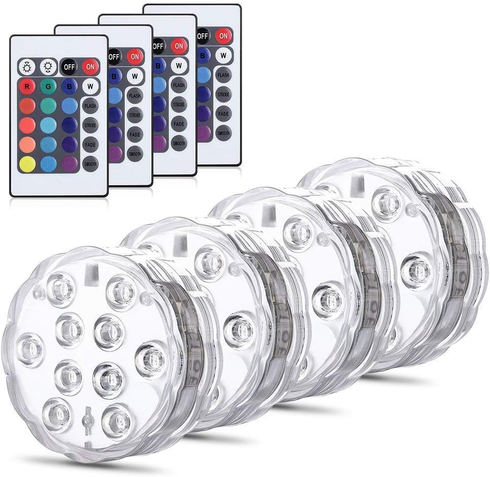 Underwater Light,FiveFire IP68 LED Light ,16 Colors Changing Waterproof Underwater Lights,Battery Powered RGB Colour Changing Water Decoration Lighting for Fish Pond,Aquarium, 4 Pack