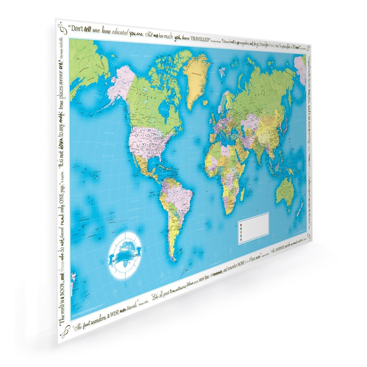 Travel Map - Traveller World Map Laminated Supplied With translucent map stickers Your Past and Future Adventures Size: 100 x 62 cm